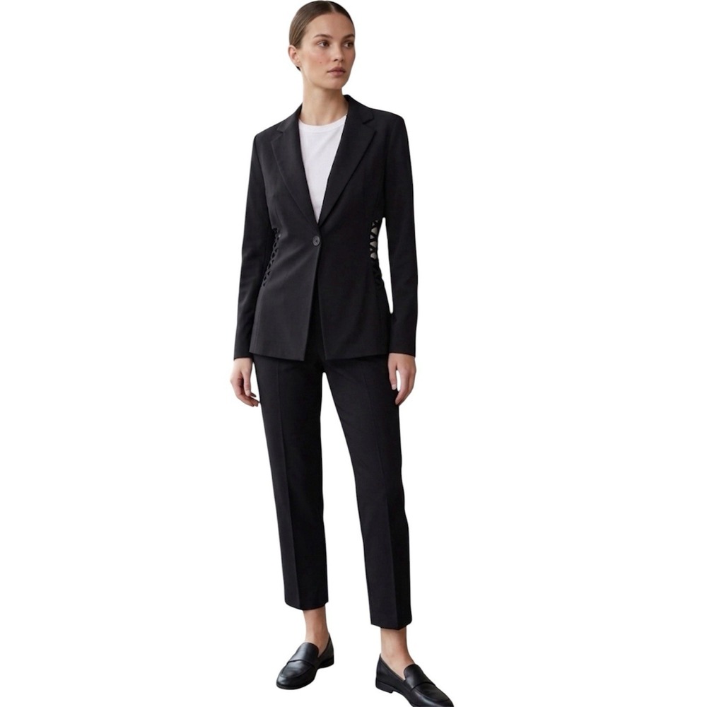 Capsule 121 Black One Button Black Blazer Side Cutouts Size Medium Minimalist‎